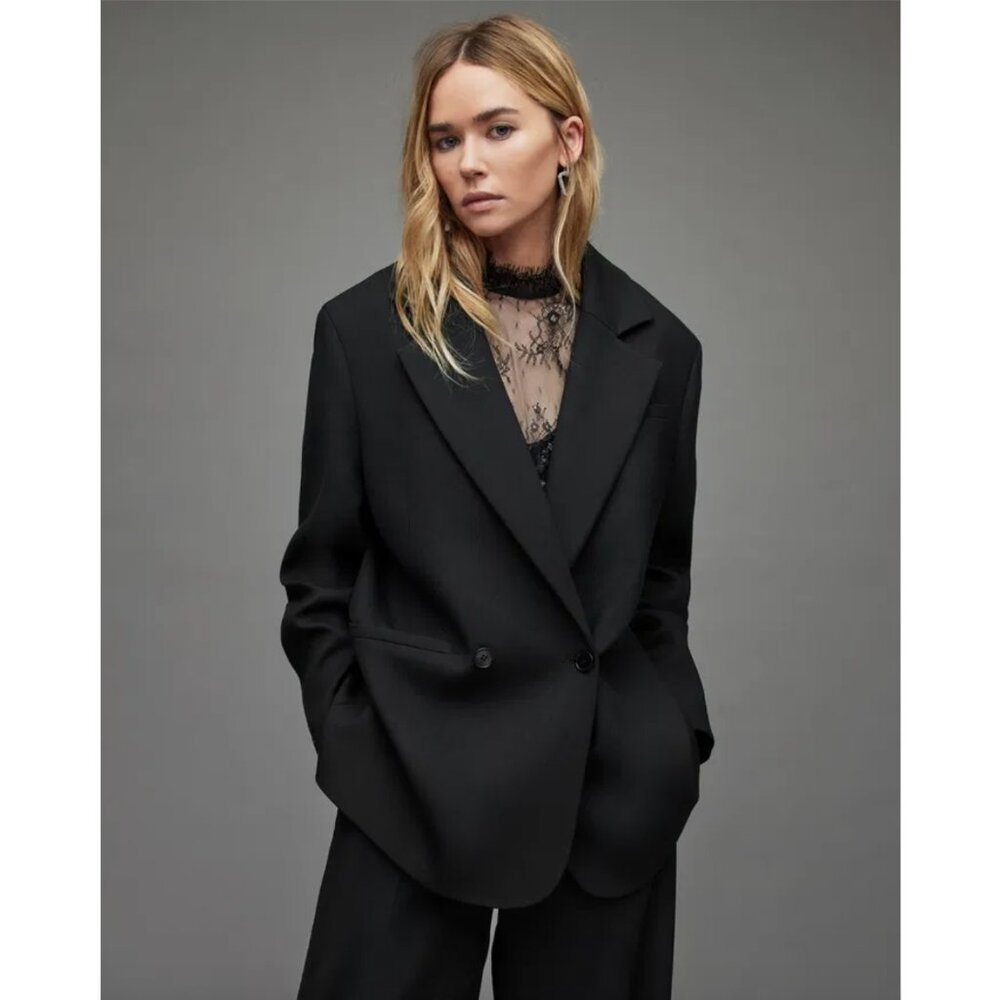 AllSAINTS ALL SAINTS CORIN OVERSIZED WOOL DRESS BLACK JACKET BLAZER NWOT Sz M